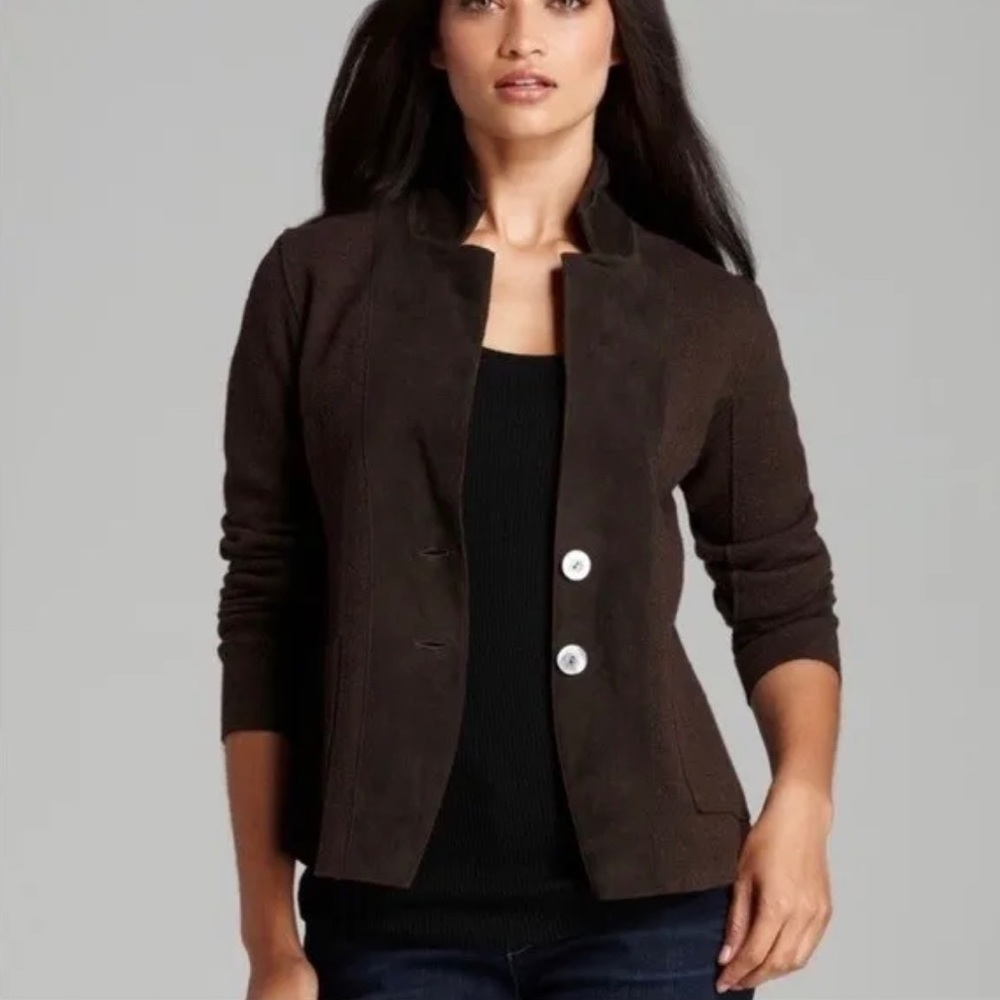 Eileen Fisher Wool Leather Blazer Size Large